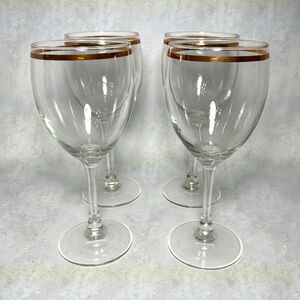 VTG Mid Century Gold Band Rim Wine Goblets Set of 4 – 7” T Libbey Style Unmarked